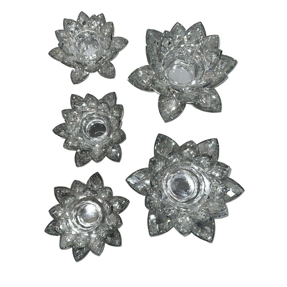 Euroluxe CandleholderGLAM Modern Contemporary Lotus Flower Silver‎ Glass-Read